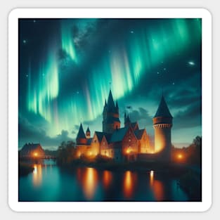 Northern Lights Over The Castle Sticker
